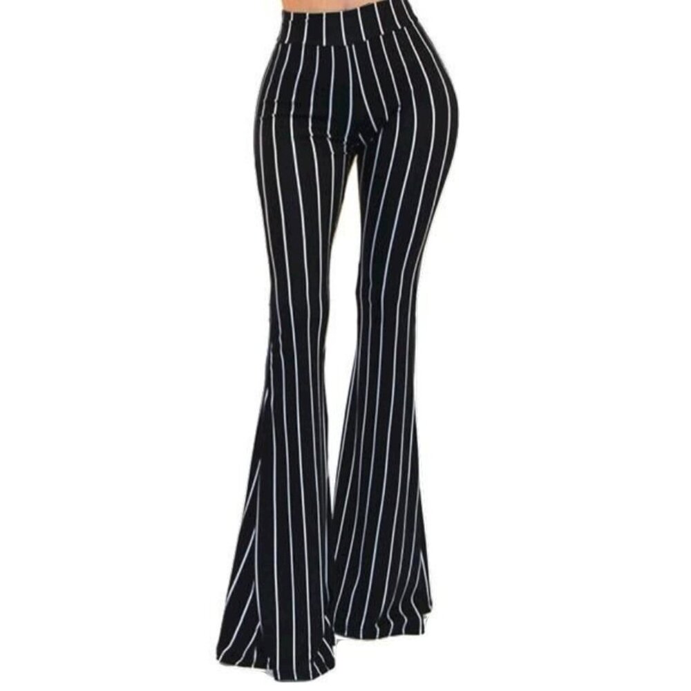 Got Style Black White Stripe High Waist Bell Bottom Palazzo Pants